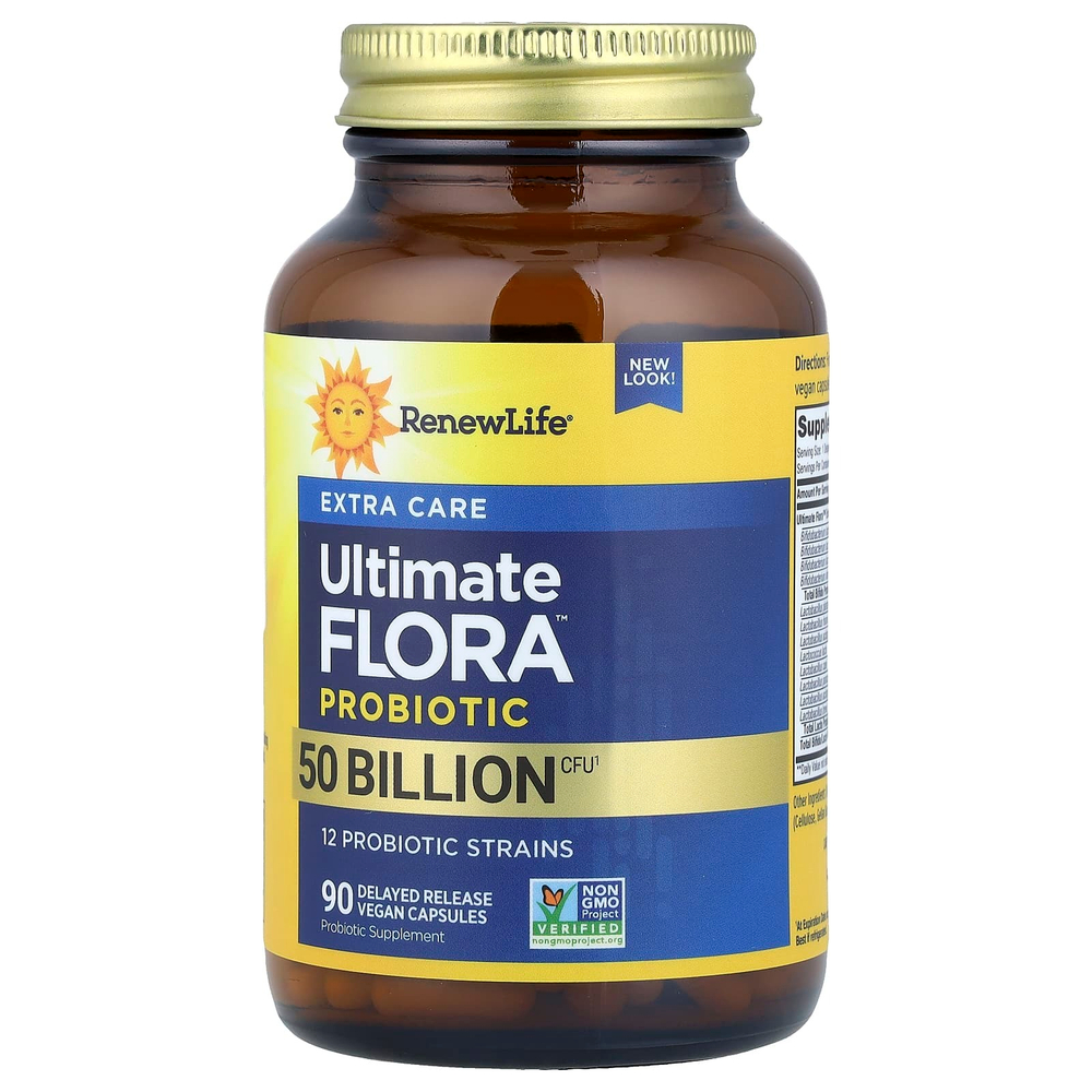 Renew Life, пробиотик Extra Care Ultimate Flora™, 50 млрд КОЕ, 90 веганских капсул с отсроченным высвобождением