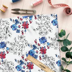 Ткань лен полевые цветочки с контурами