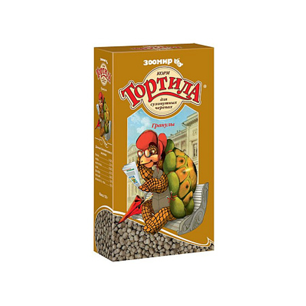 Зоомир Тортила Гранулы, корм для сухопутных черепах, коробка 150гр (М)