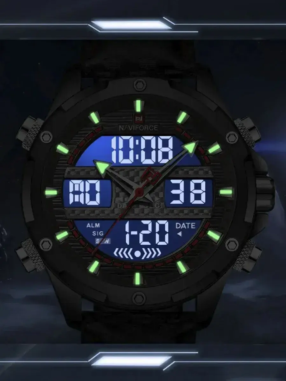 Подарочный набор - часы наручные кварцевые NAVIFORCE на кожаном ремешке, черный W8910-04