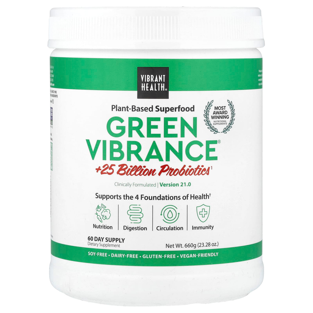 Vibrant Health, Green Vibrance® +25 млрд пробиотиков, версия 21,0, 660 г (23,28 унции)