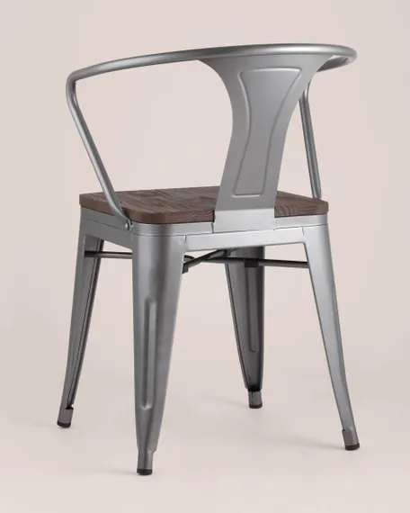 Стул TOLIX ARM WOOD с подлокотниками серебристый