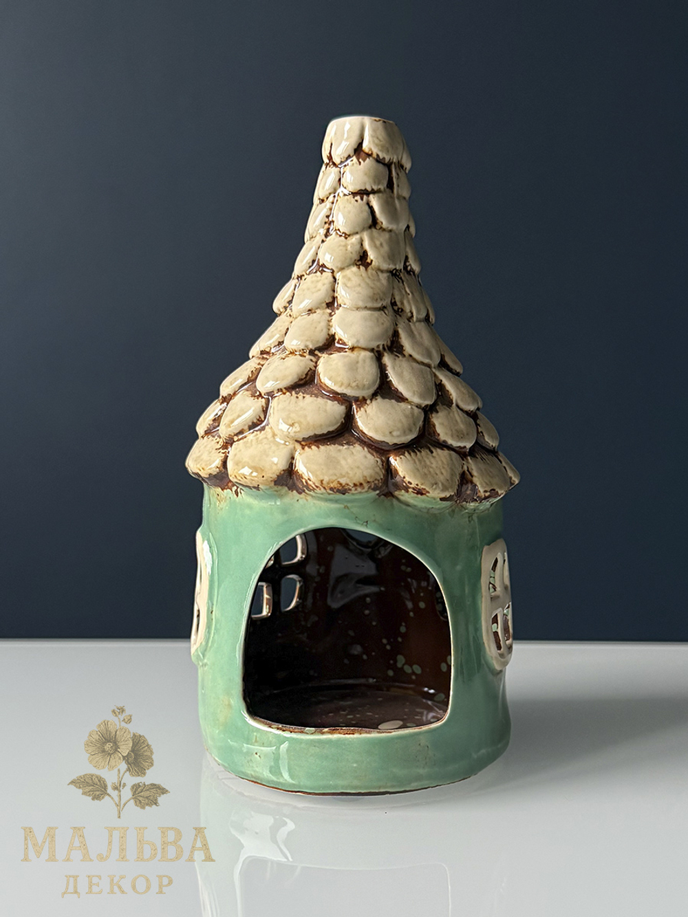 Декоративный подсвечник "Домик трулле" зелёный Ø 11x20 см