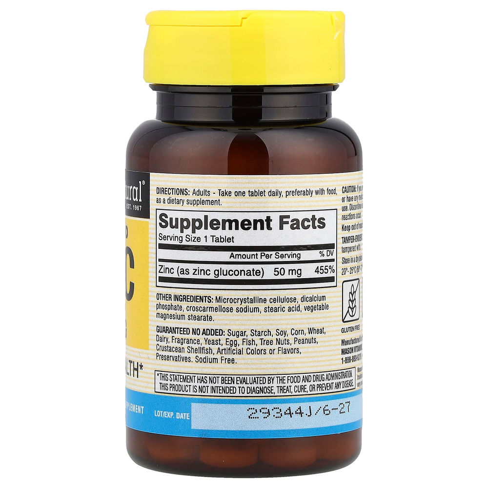 Mason Natural, Хелатный цинк, 50 мг, 100 таблеток