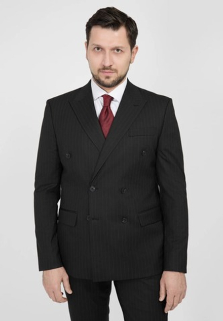 Мужской двубортный костюм (черный) В92
