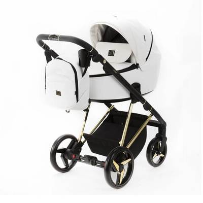 Детская коляска Adamex Blanc Special Edition 2 в 1 BL-PS782 (БЕЛ.В БЛЕСТКУ+БЕЛ.КОЖА+ЗОЛОТО РАМА)