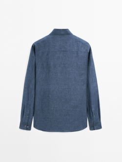 Massimo Dutti Рубашка из 100% льна стандартного кроя, темно-синий