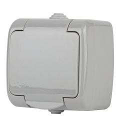 Розетка Intro Atlantic 5-202-03 с заземлением со шторками 2P+E Schuko 16А-250В IP54 ОУ серый