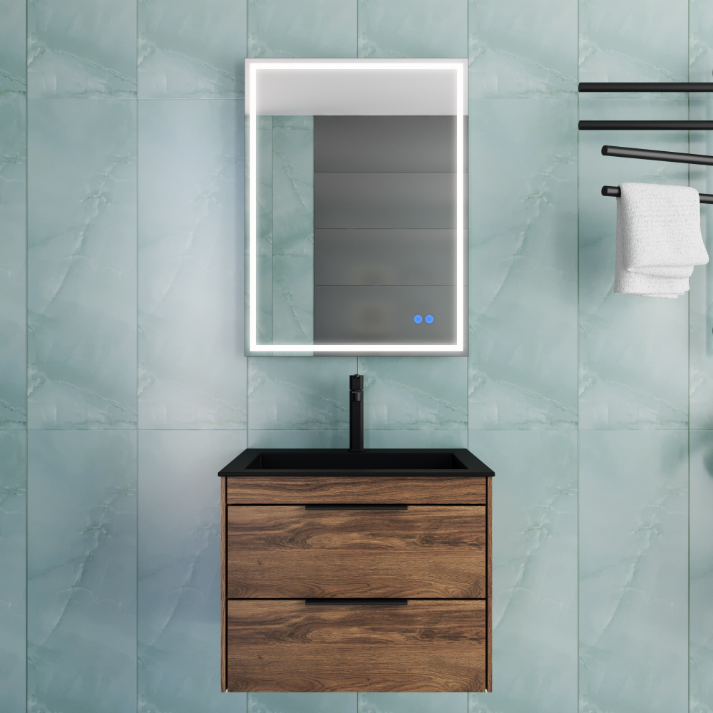 Тумба под раковину Vincea Chiara 2D 600 подвесная, 2 выкатных ящика soft-close, C.Oak