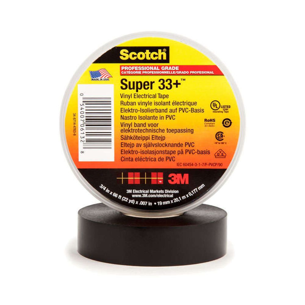 Изолента виниловая 3M™ Scotch® Super 33+, черная, 19 мм x 20 м