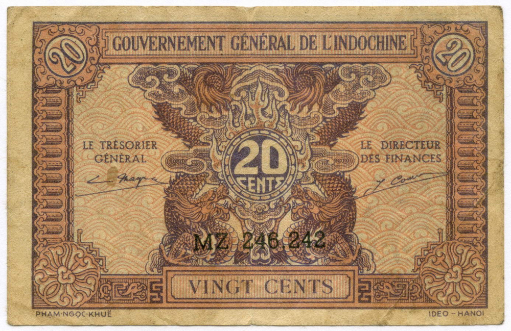 Банкнота Французский Индокитай (Вьетнам) 20 центов 1942 год MZ 246.242. VF