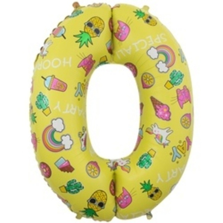 Шар (34"/86 см) Цифра, 0 Веселые картинки, Желтый 1 шт.