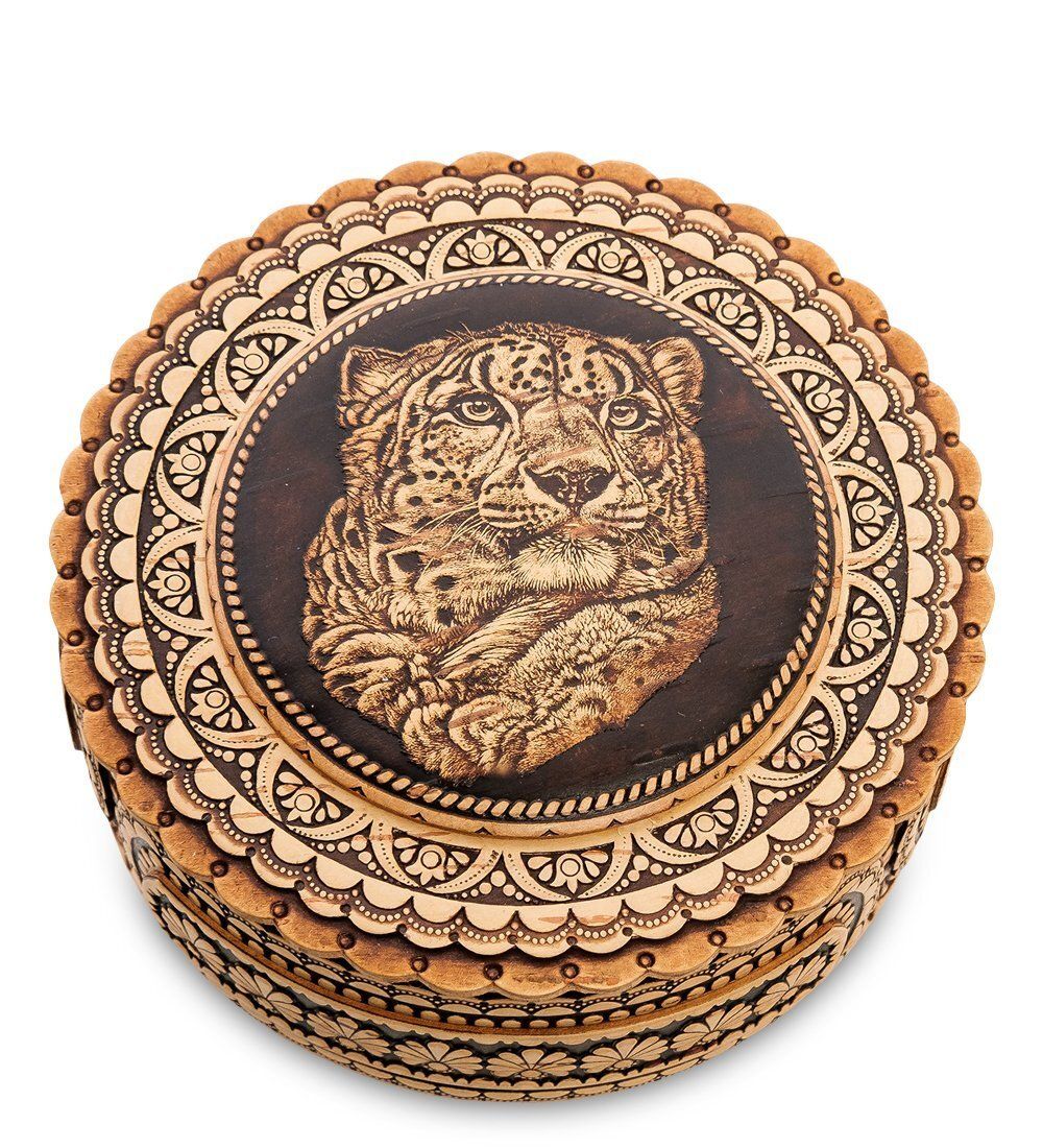 Народные промыслы BST-401/ 6 Шкатулка «Гепард» (береста)