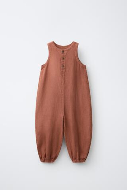 ZARA КОМБИНЕЗОН ИЗ 100% ЛЬНА, ТЕМНЫЙ ЧЕРЕПИЧНЫЙ