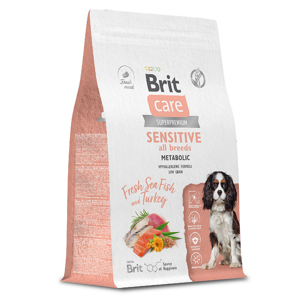 Корм Brit Care Dog Adult Sensitive Metabolic морская рыба и индейка для собак 1,5кг 07.25