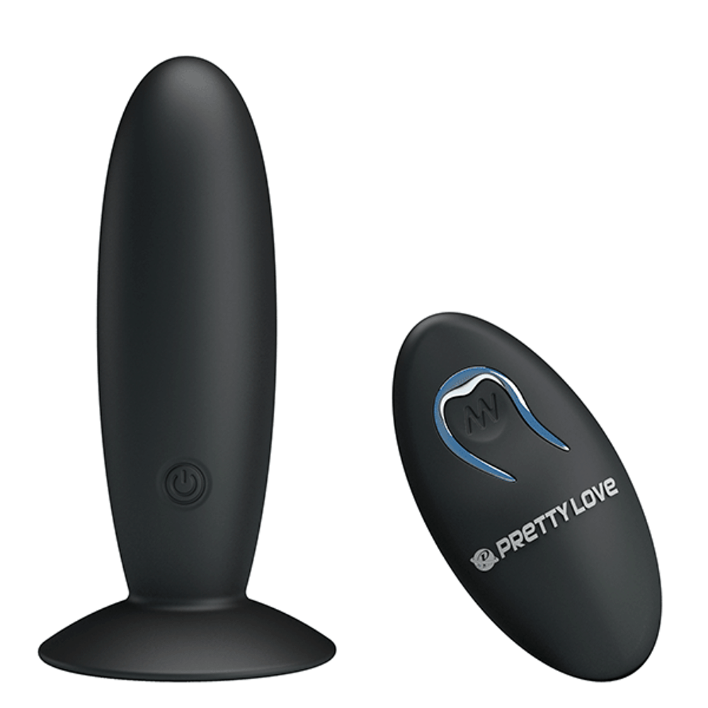 Черный анальный вибростимулятор 11см с пультом ДУ Pretty Love Remote Control Vibrating Plug BI-040045W