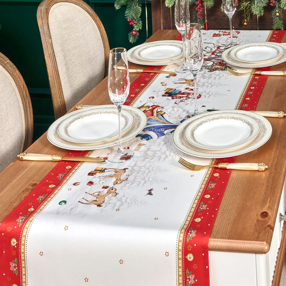 ДОРОЖКА "С НОВЫМ ГОДОМ "45Х300СМ ,КРАСНЫЙ, 100% ХЛОПОК,ТВИЛ ПРОПИТКА