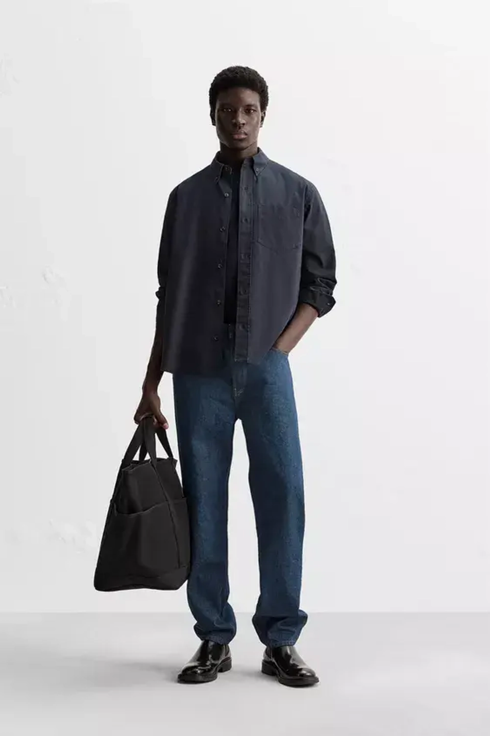 ZARА РУБАШКА ИЗ РЕЛЬЕФНОГО ХЛОПКА, МОРСКОЙ СИНИЙ