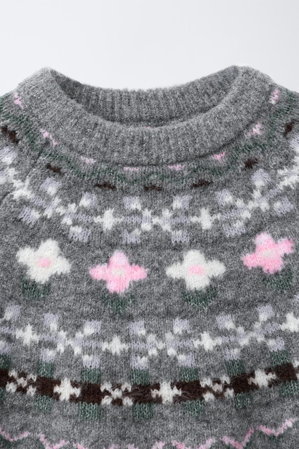 ZARA ЖАККАРДОВЫЙ СВИТЕР, СЕРЫЙ