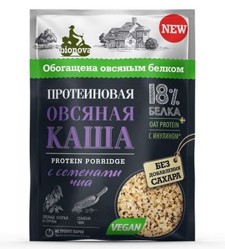 Протеиновая каша быстрого приготовления "Bionova" овсяная с черникой, 40г.  (шоубоксами по 14шт)