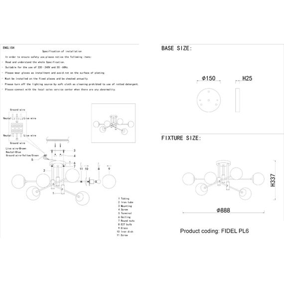 Потолочная люстра Crystal Lux Fidel PL6 Black