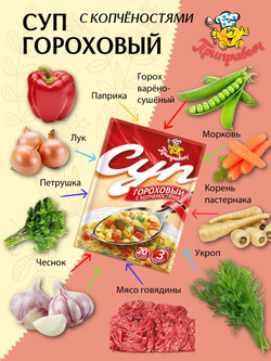 Суп быстрого приготовления Гороховый с копченостями Приправыч 60гр. 1 шт. 3 порций