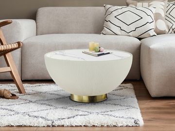 Круглый журнальный столик Candy белый-латунь