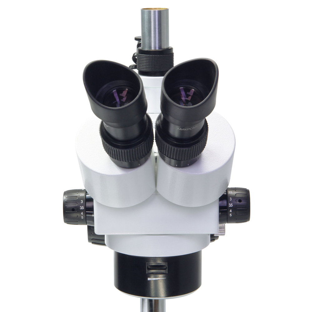 Стереоскопический микроскоп МИКРОМЕД МС-4-ZOOM LED с тринокулярной насадкой и LED освещением для биологии и минералогии