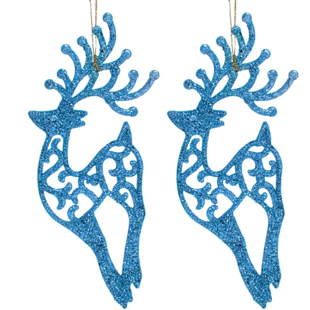 Подвески в блестках «Олень» 14 см (набор 2шт), голубой