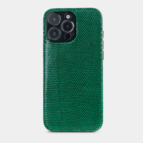 Чехол для iPhone 16 Pro Max из кожи ящерицы, зеленого цвета