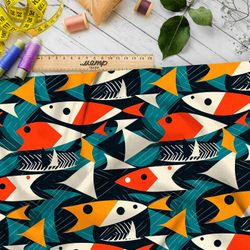 Ткань премиум шелк искусственный Армани абстрактные рыбы