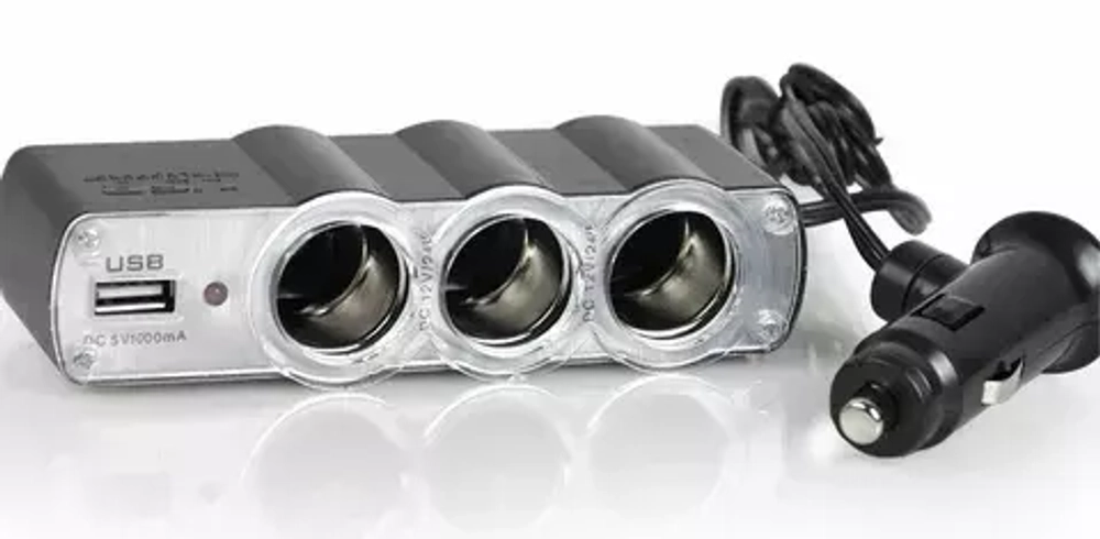 Разветвитель прикуривателя на 3 гнезда 12В-24В, черный