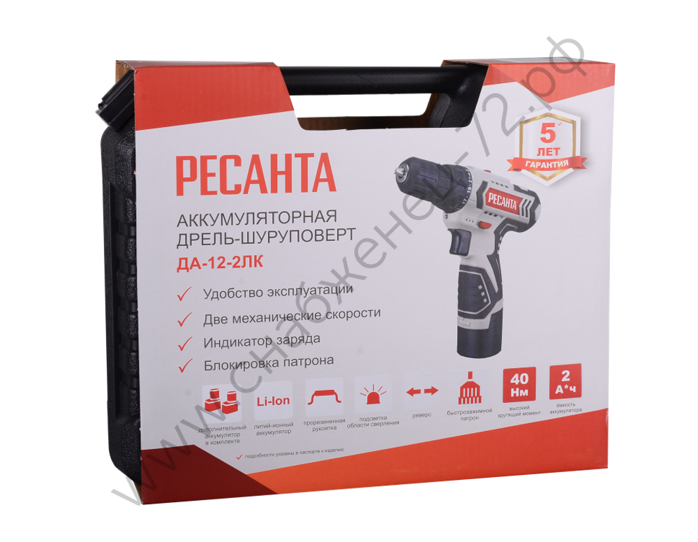 Дрель-шуруповерт аккумуляторная ДА-12-2ЛК Ресанта