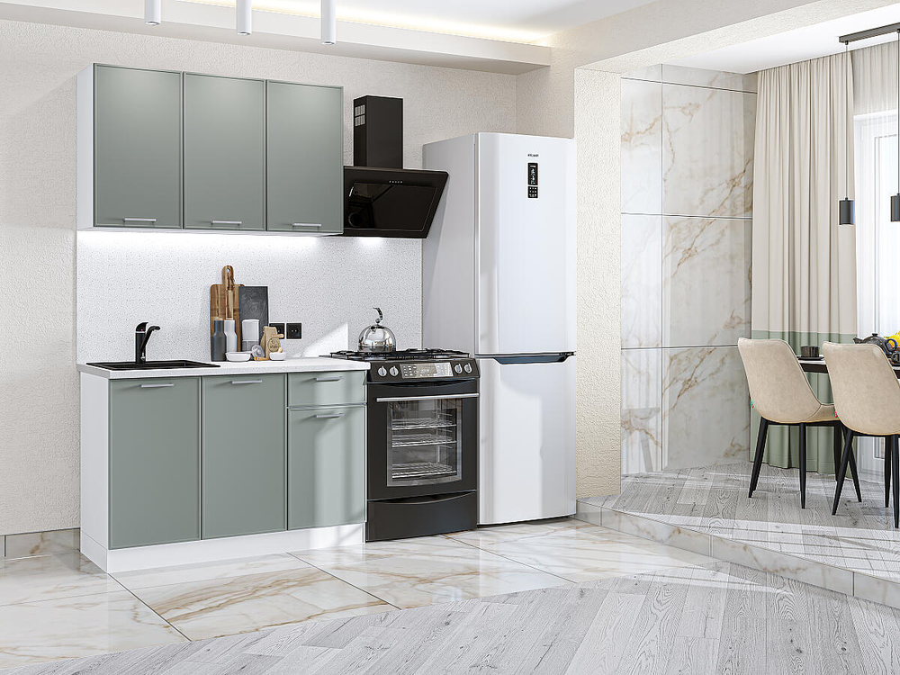 Прямая модульная кухня Квадро-03 Аквамарин - Белый 2140*1200*600