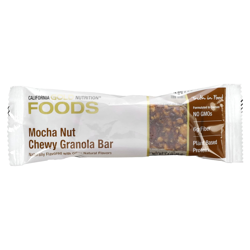 California Gold Nutrition, Foods, жевательные батончики из гранолы с мокко и орехами, 12 шт. по 40 г (1,4 унции)
