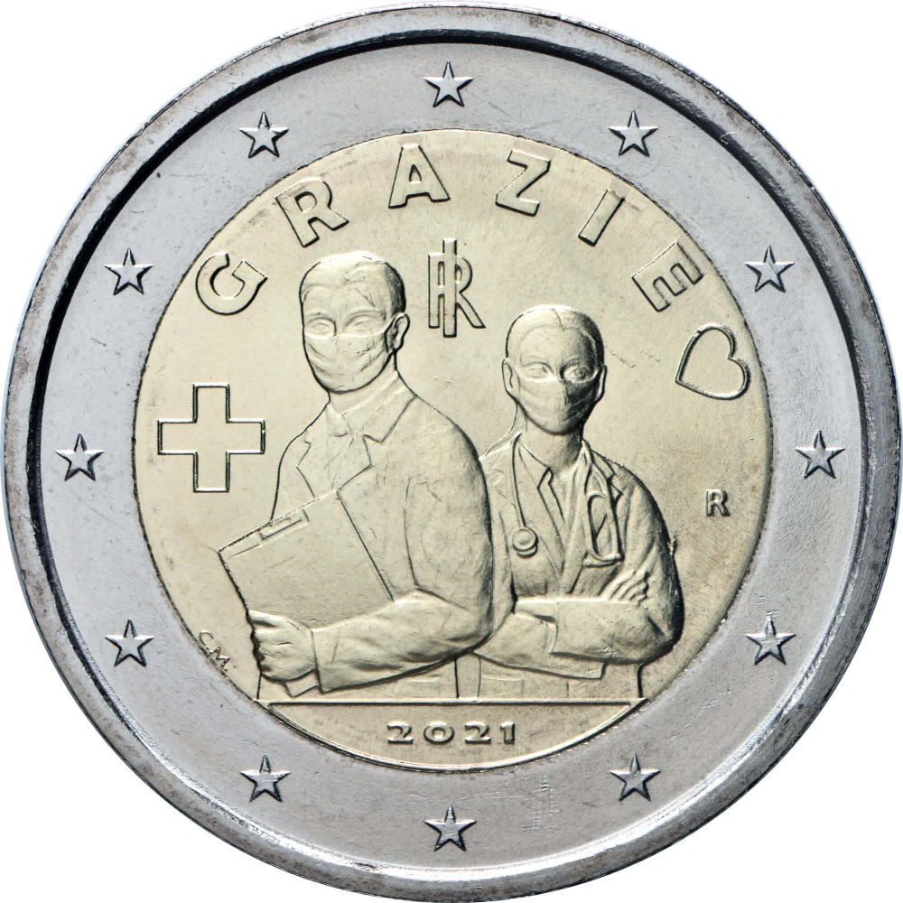 ИТАЛИЯ, 2021, 2 ЕВРО [БИМЕТАЛЛ] [UNC]