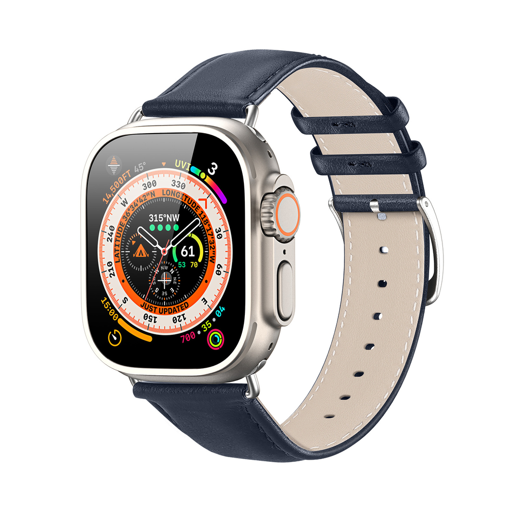 Ремешок из кожи синего цвета от Dux Ducis для смарт часов Apple Watch 42, 44, 45, 46, 49мм, серия YS Series