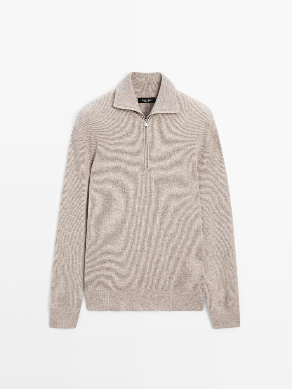 Massimo Dutti Вязаный свитер с воротником-стойкой на молнии, экрю