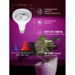 Фитолампа для растений светодиодная ЭРА FITO-16W-RB-E27-K красно-синего спектра 16 Вт Е27