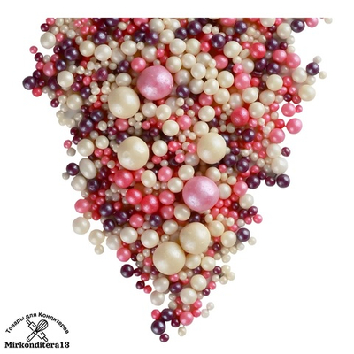 Шарики рисовые «Жемчуг розовый серебро сиреневый» микс 50 гр