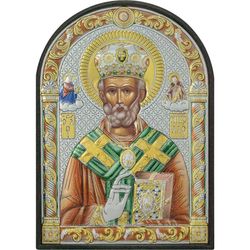 Николай Чудотворец. Маленькая серебряная икона. 6 х 8 см