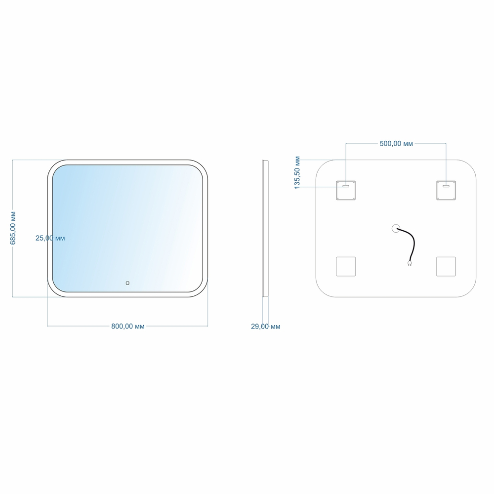 Зеркало MIXLINE "Стив" 800*680 (ШВ) сенсорный выключатель, светодиодная подсветка