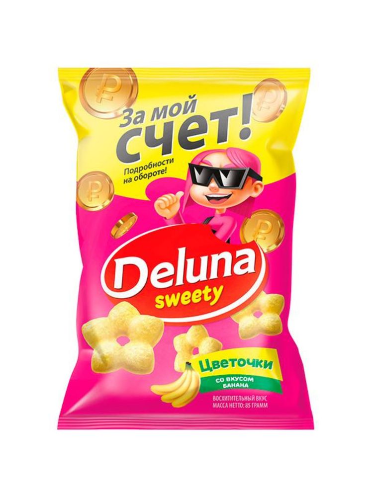 Кукурузные снеки Deluna Цветочки со вкусом банана 85 г