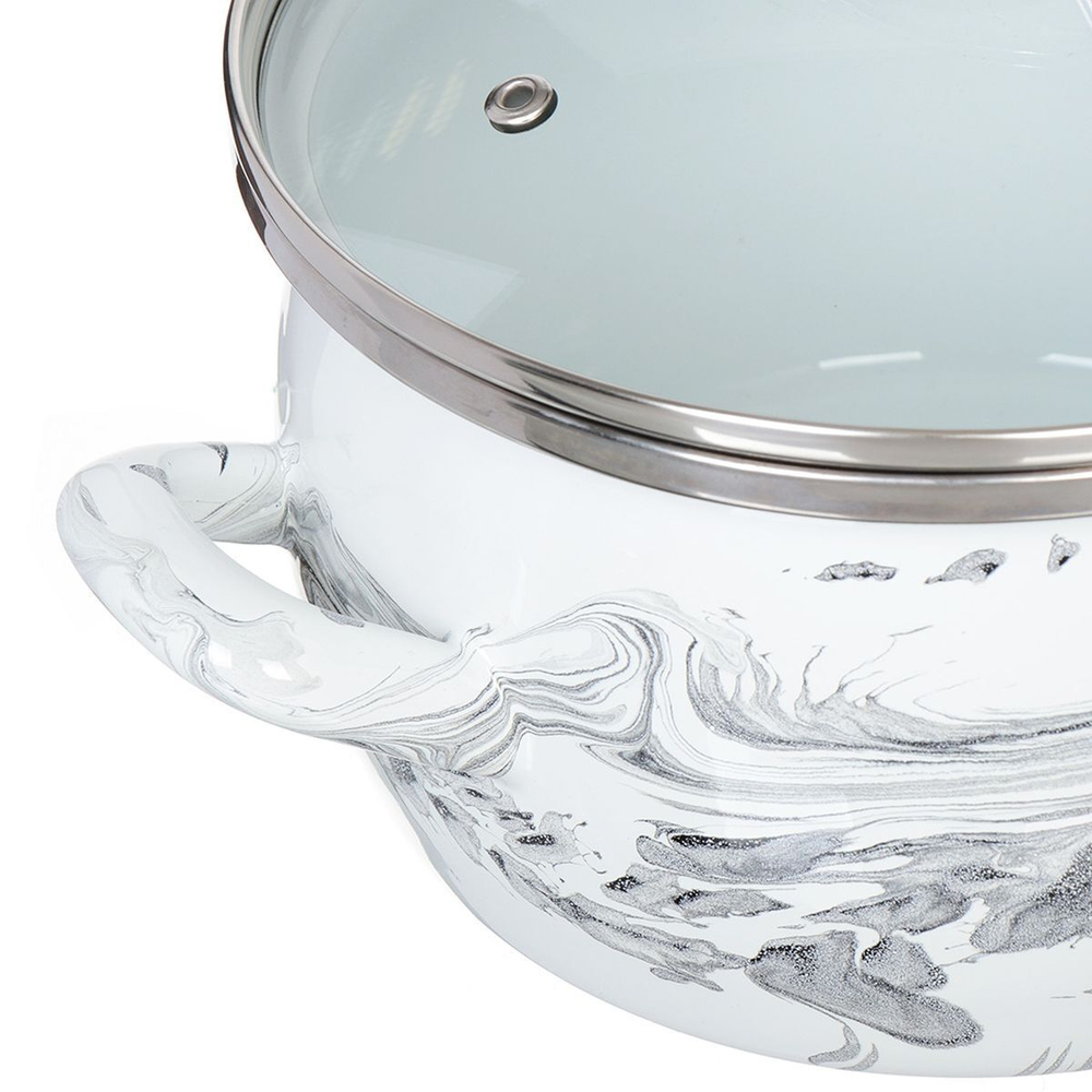 Кастрюля сталь, эмал, 1.5 л, с крыш, Сантэкс, Шейк бело-черная, 1-2415111, индукц