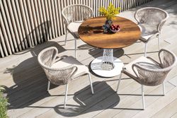 "Милан" стул плетеный из роупа, каркас алюминий белый шагрень, роуп бежевый круглый, ткань бежевая