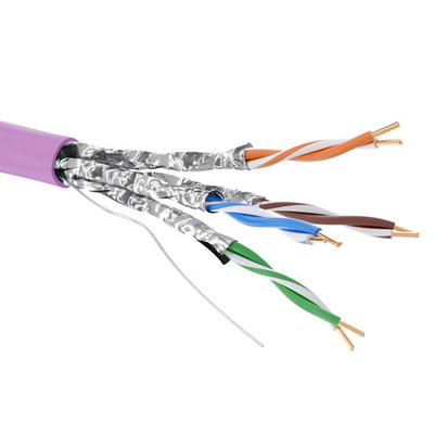 Кабель витая пара кат. 6А экранированный U/FTP, 4 пары, нг(А)-HF, цвет внешней оболочки фиолетовый, бухта 500 м