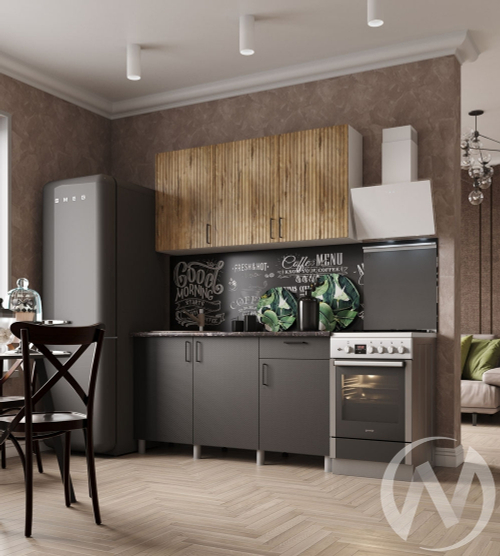 Кухня Грейс 1.5м (корпус белый/дуб канадский; карбон вулкан) 38мм королевский опал