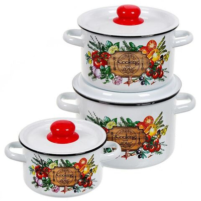 Набор эмалированной посуды 6 пр, кастрюли 1.5,2.9,4.5 л, СтальЭмаль, Смак, 1с144