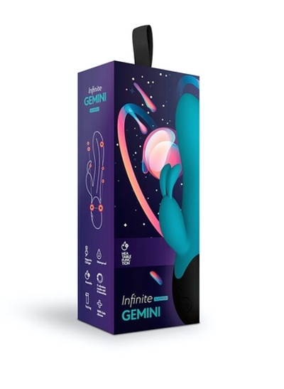 Нагреваемый вибратор зайчик Близнецы Infinite Gemini (Цвет: голубой с черным)