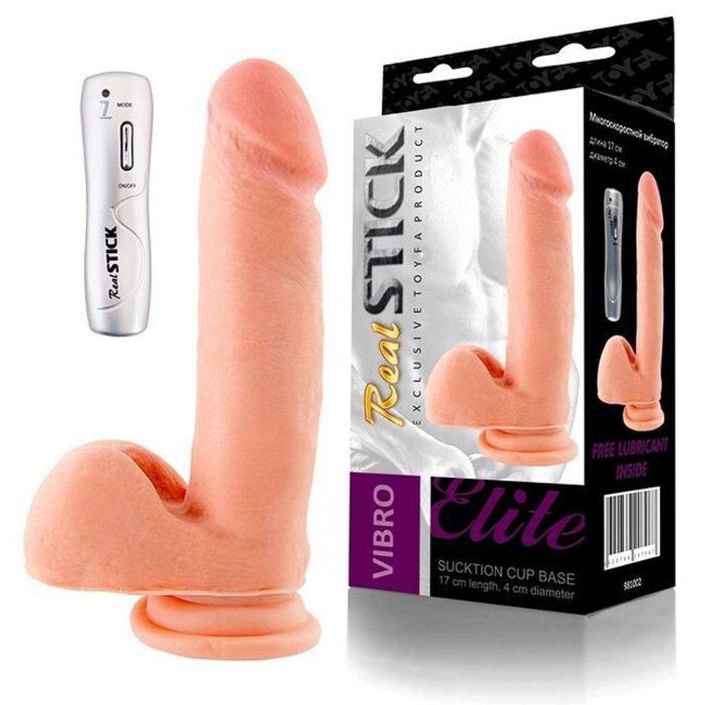 Реалистичный вибро-фаллос на присоске Real Stick (7 режимов, 19 см) (Цвет: телесный)